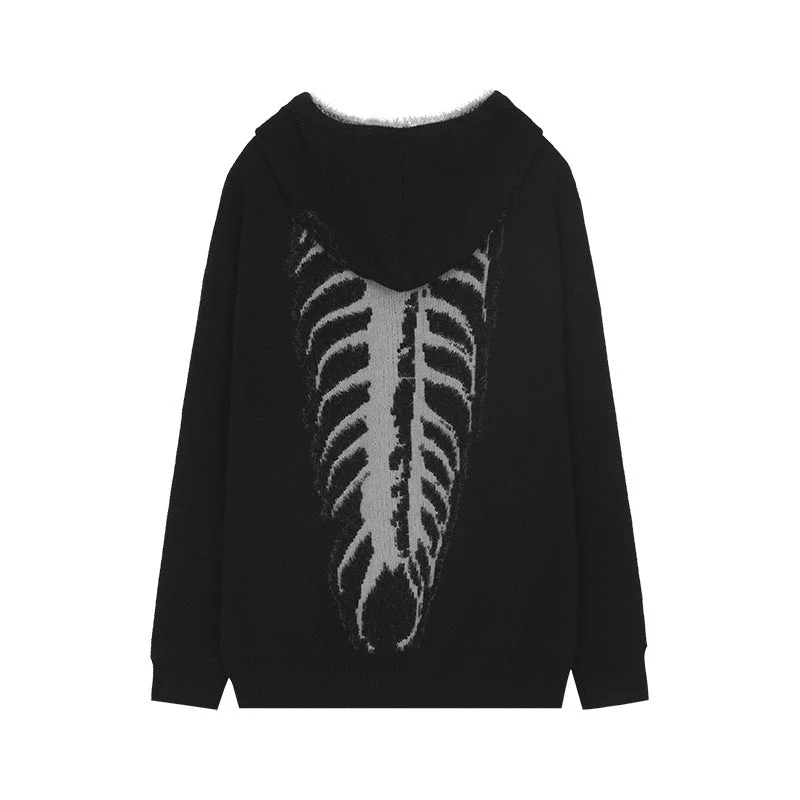 Skull Jacquard Hooded Pullover Sweater - Image 4