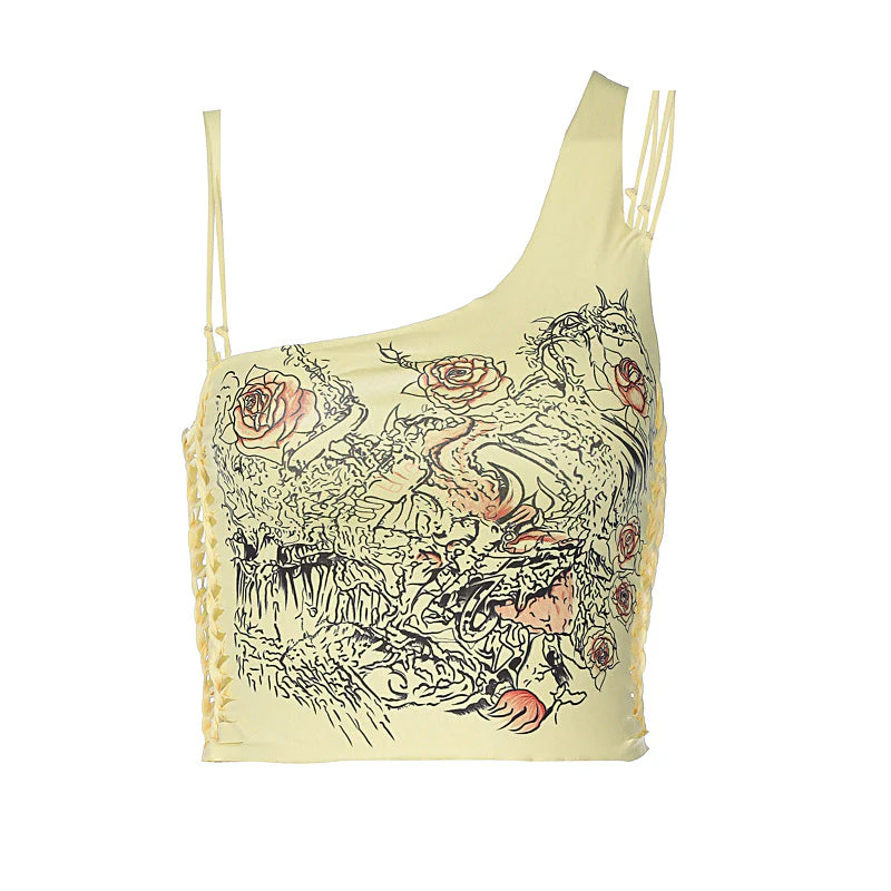 Slash Irregular Strappy Cropped Tank Top - Image 6