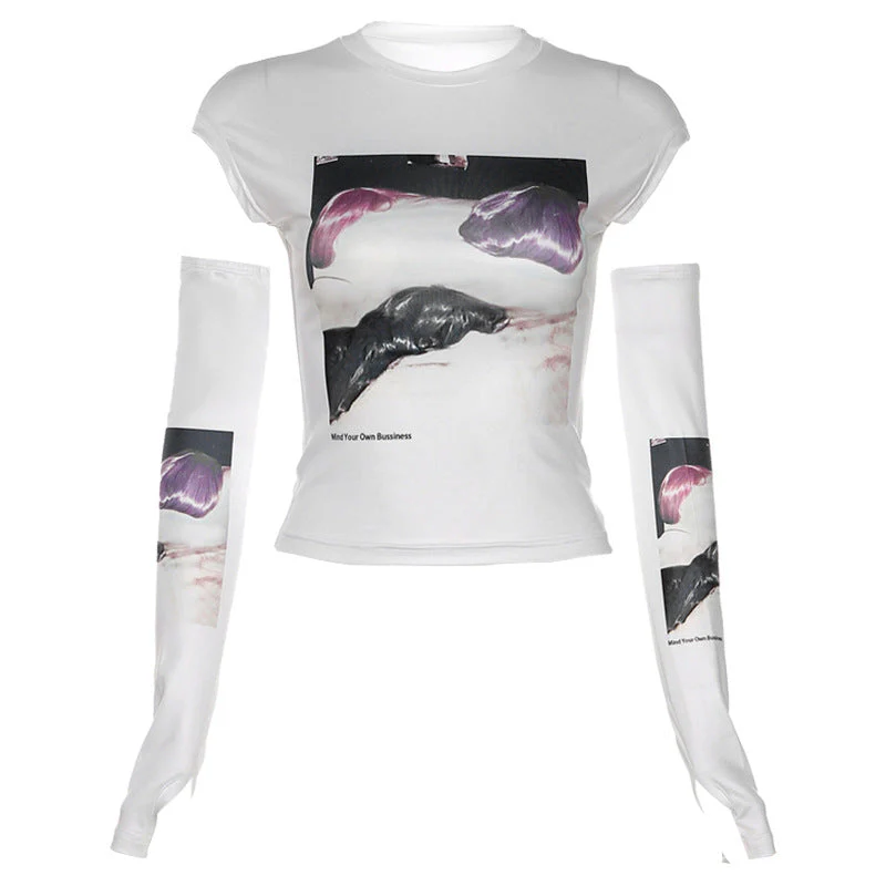 Slim Printed Round Neck Crop T-Shirt - Image 4