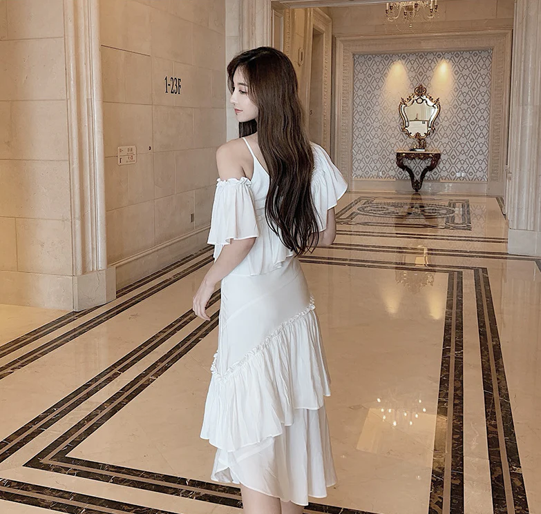 Sling ruffled off-shoulder slim dress - Image 6