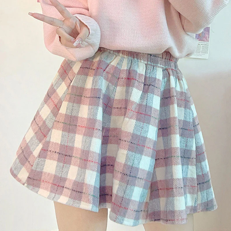 Soft Plaid Woolen Skirt