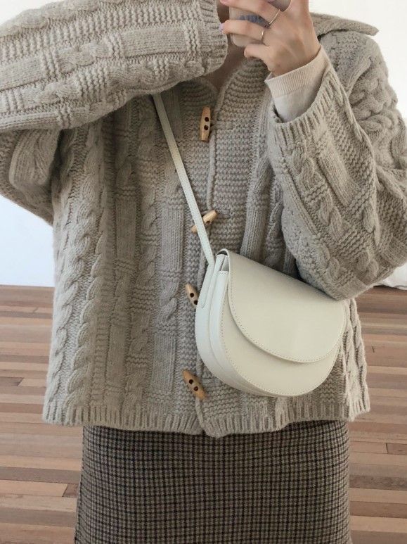 Solid Cable Knit Horn Buckle Hooded Cardigan - Image 5