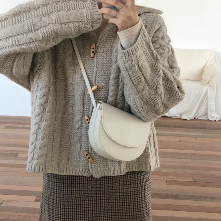 Solid Cable Knit Horn Buckle Hooded Cardigan - Image 7