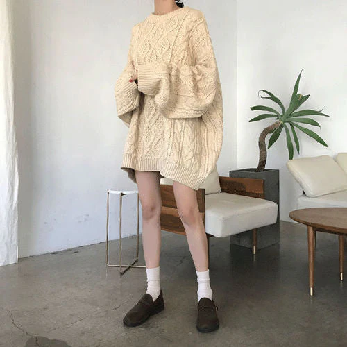 Solid Cable Knit Pullover Sweater - Image 3