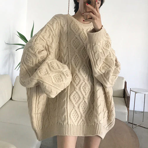Solid Cable Knit Pullover Sweater - Image 5