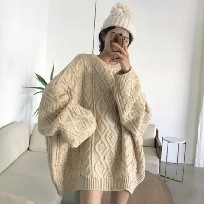 Solid Cable Knit Pullover Sweater - Image 6