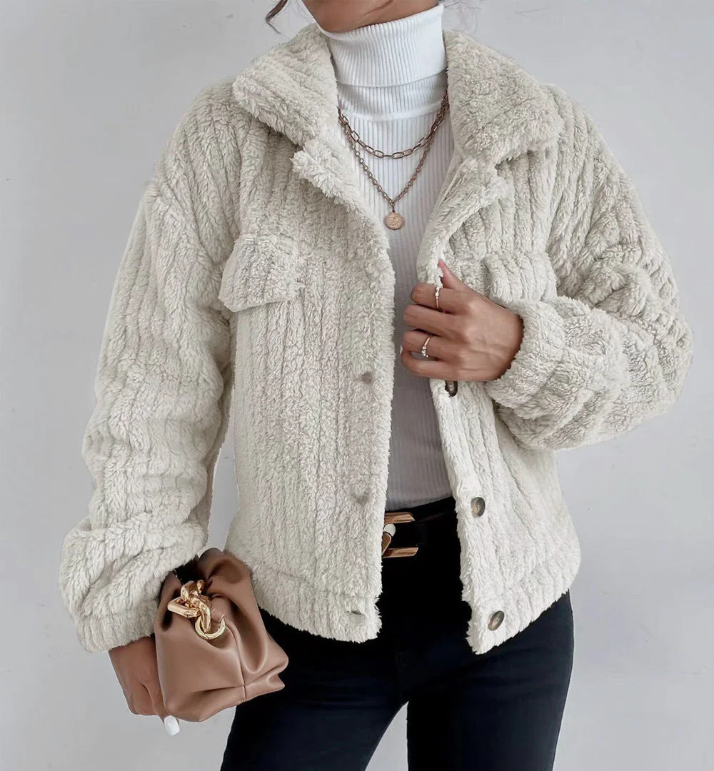 Solid Color Button Up Fuzzy Jacket - Image 11