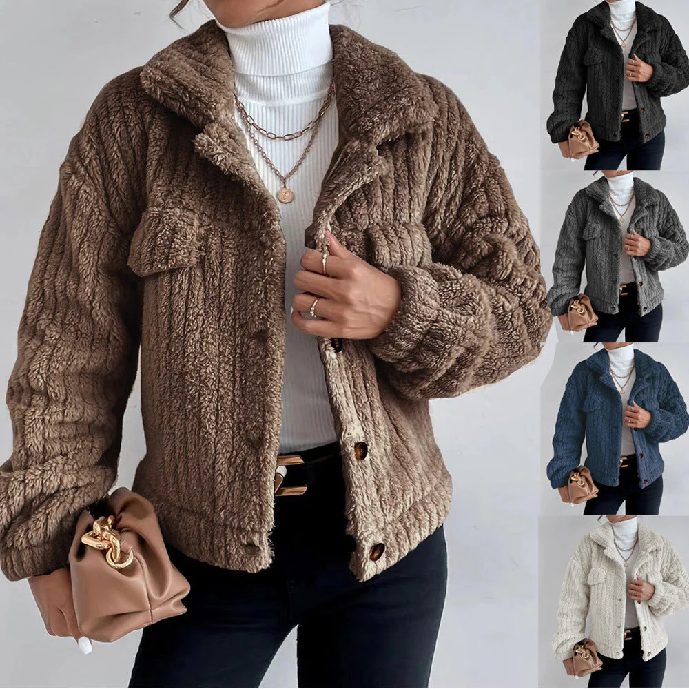 Solid Color Button Up Fuzzy Jacket - Image 2