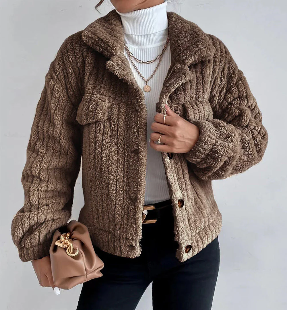 Solid Color Button Up Fuzzy Jacket - Image 3