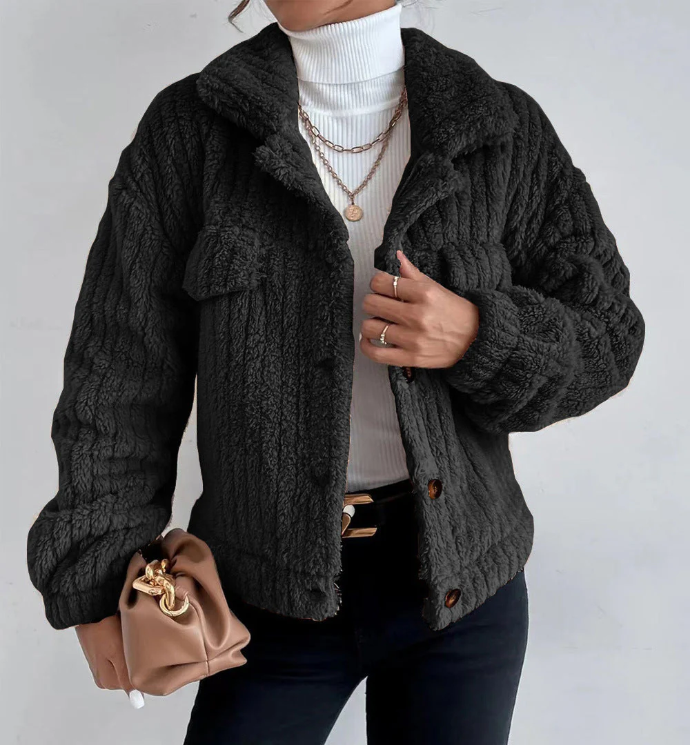Solid Color Button Up Fuzzy Jacket - Image 6