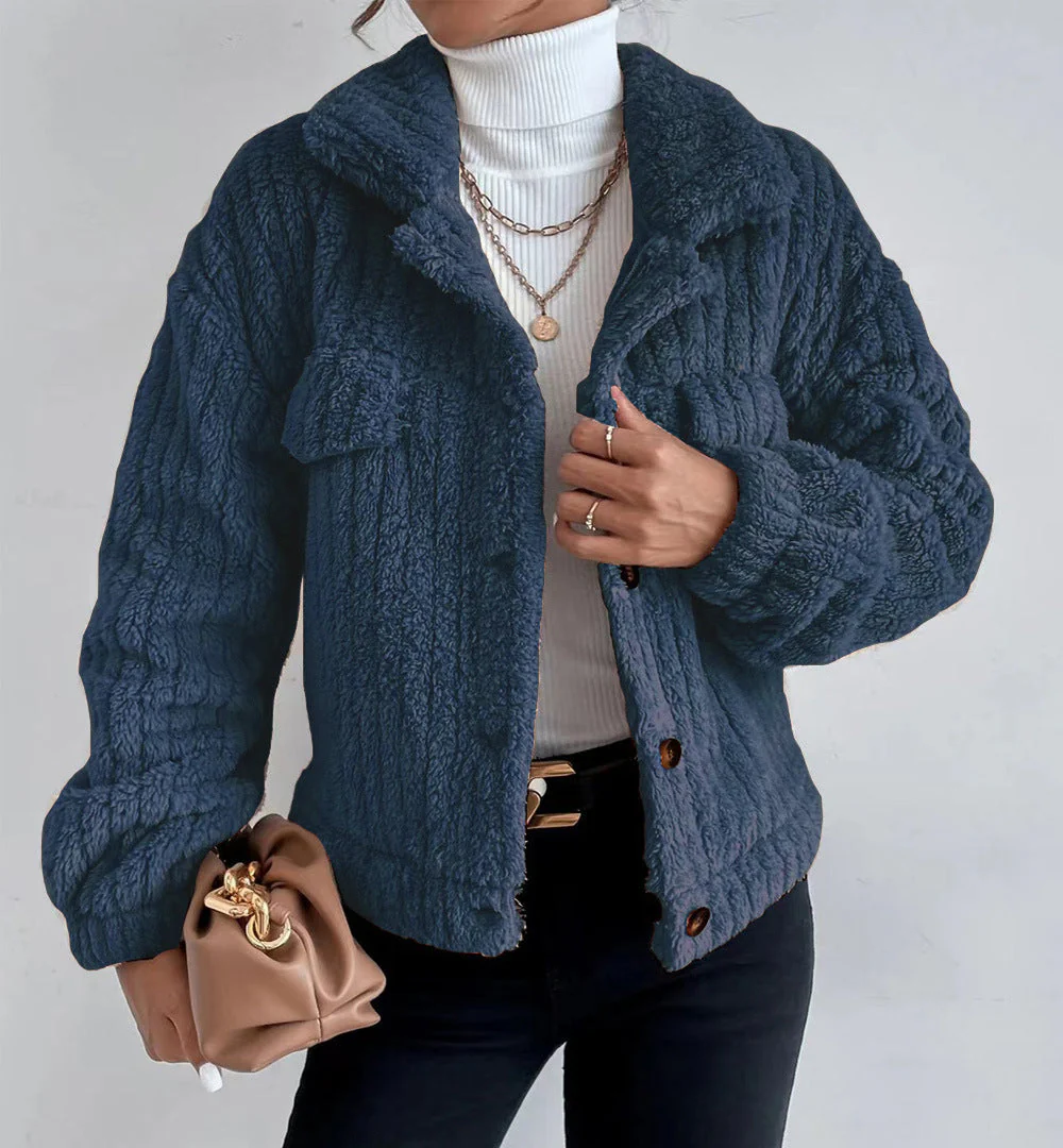 Solid Color Button Up Fuzzy Jacket - Image 7