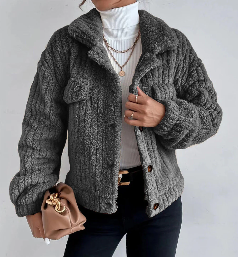 Solid Color Button Up Fuzzy Jacket - Image 9