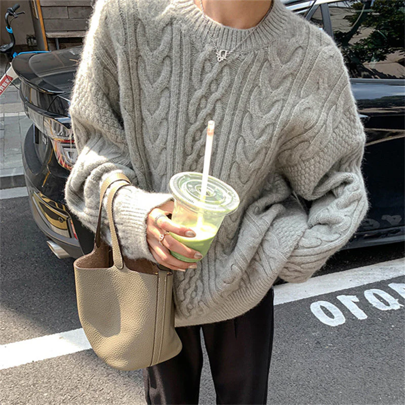 Solid Color Cable Knit Pullover Sweater - Image 6