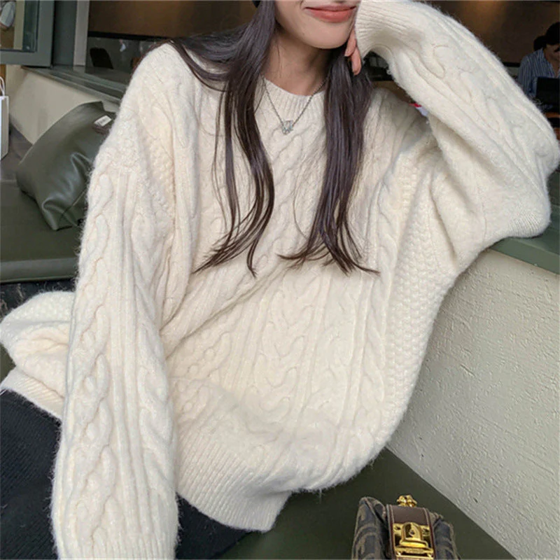 Solid Color Cable Knit Pullover Sweater - Image 8