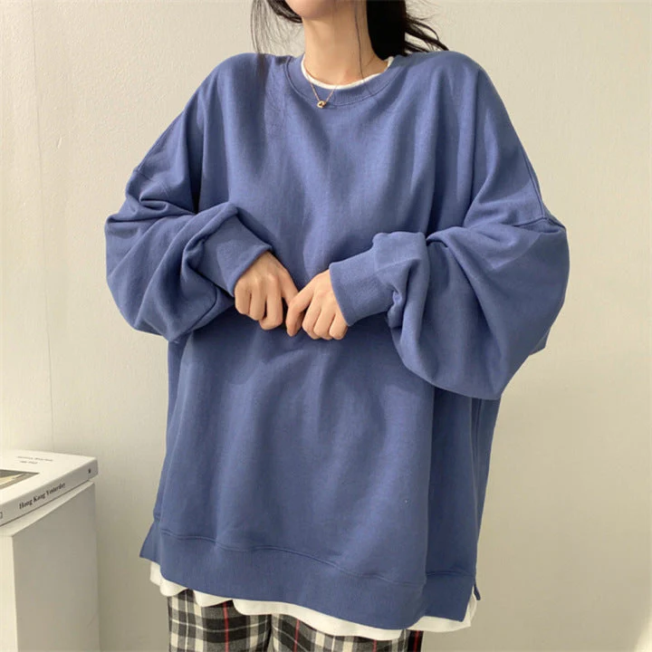 Solid Color Oversized Sweatshirt - Image 2