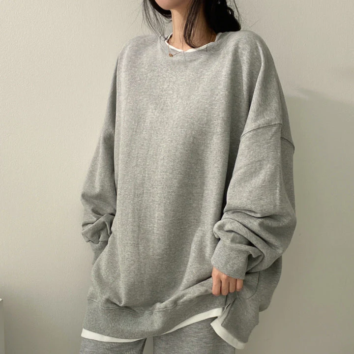 Solid Color Oversized Sweatshirt - Image 3