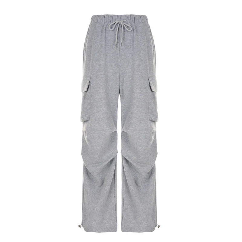 Solid Color Pocket Pleated Sweatpants - Image 5