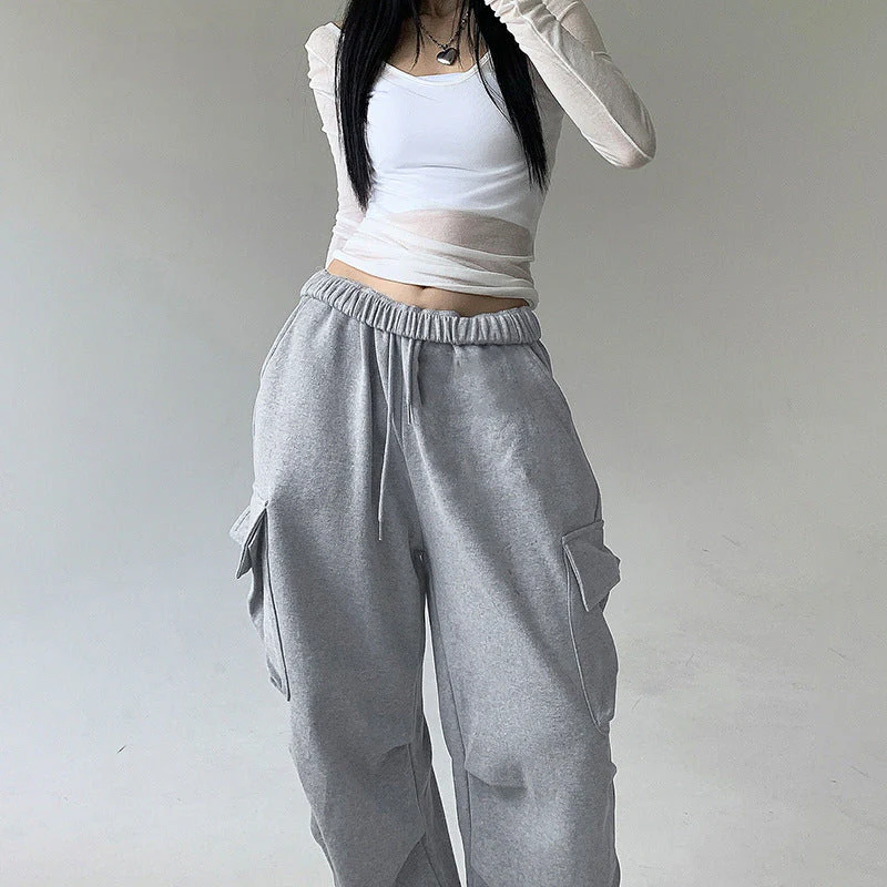 Solid Color Pocket Pleated Sweatpants - Image 7