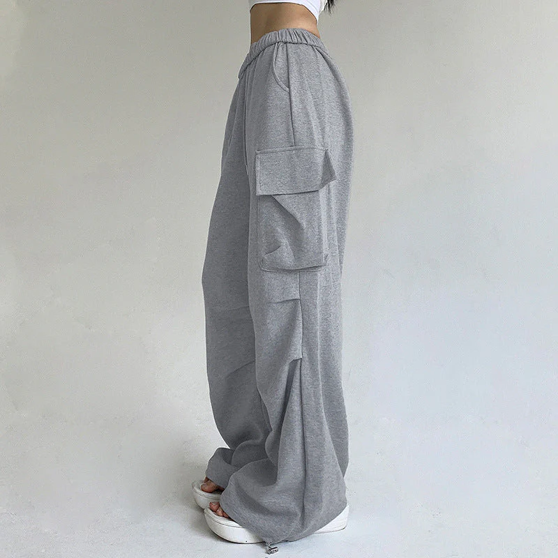 Solid Color Pocket Pleated Sweatpants - Image 8
