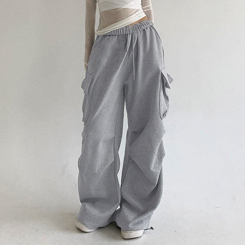 Solid Color Pocket Pleated Sweatpants - Image 9