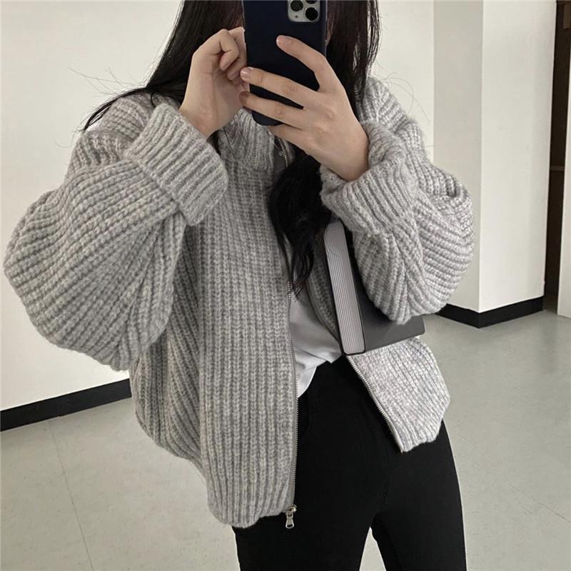 Solid Color Zip Up Cardigan - Image 2