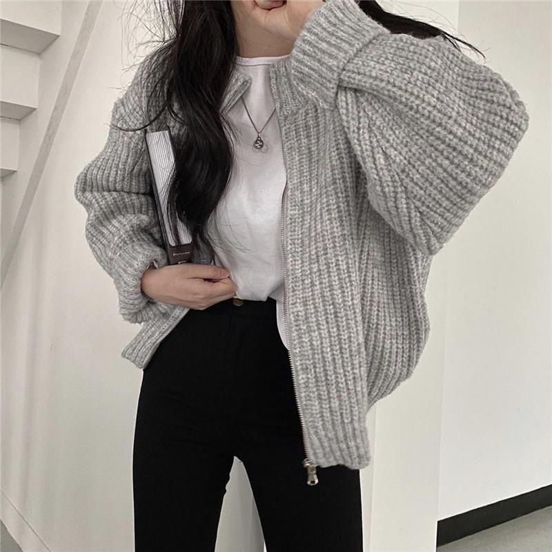 Solid Color Zip Up Cardigan - Image 3