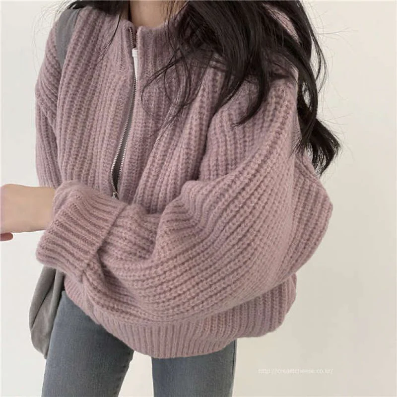 Solid Color Zip Up Cardigan - Image 7