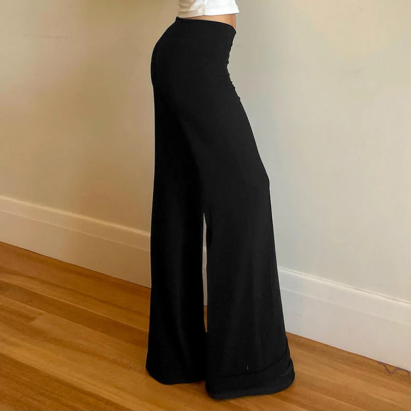 Solid High Rise Flared Straight Leg Pants - Image 2