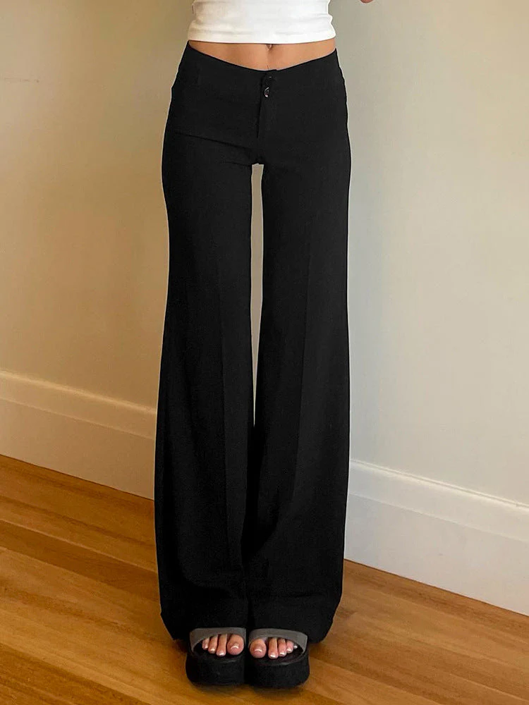 Solid High Rise Flared Straight Leg Pants - Image 6