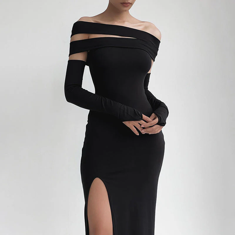 Solid High Slit Multi Wearing Design Bandeau Maxi Dress - Image 7