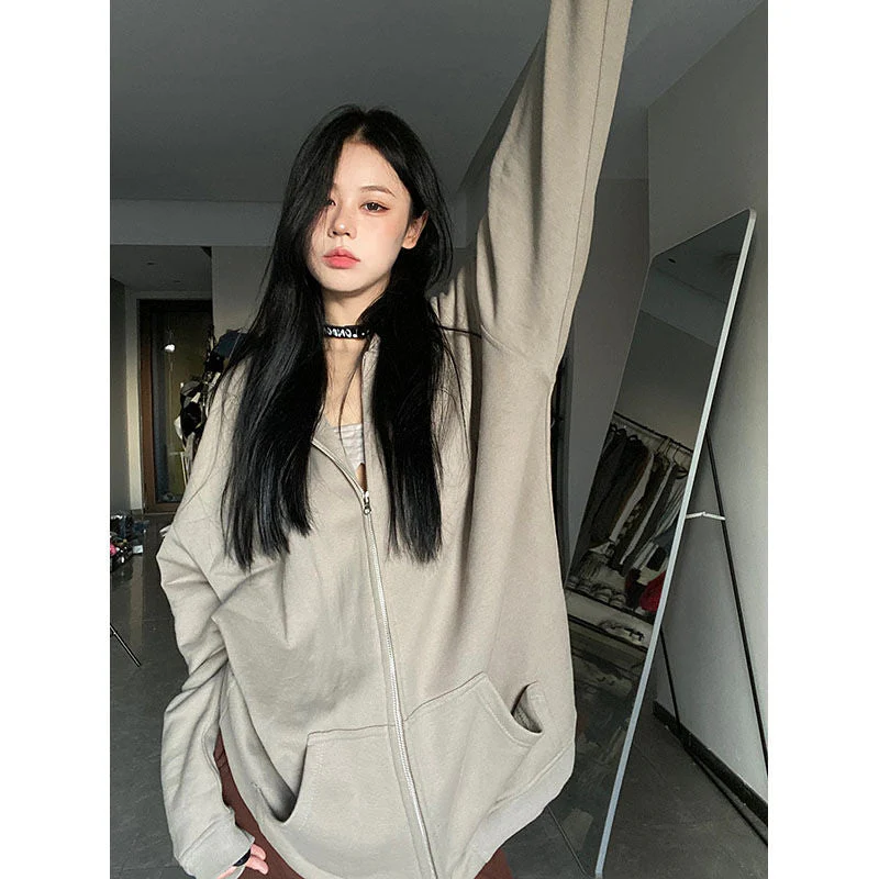 Solid Zip Up Oversized Hoodie - Image 3