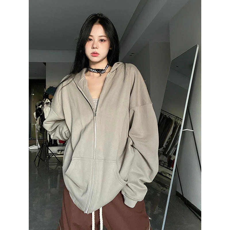 Solid Zip Up Oversized Hoodie - Image 4