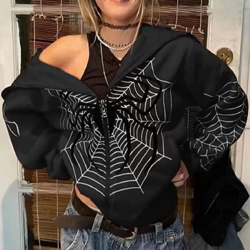 Spider Print Zip Up Hoodie - Image 4