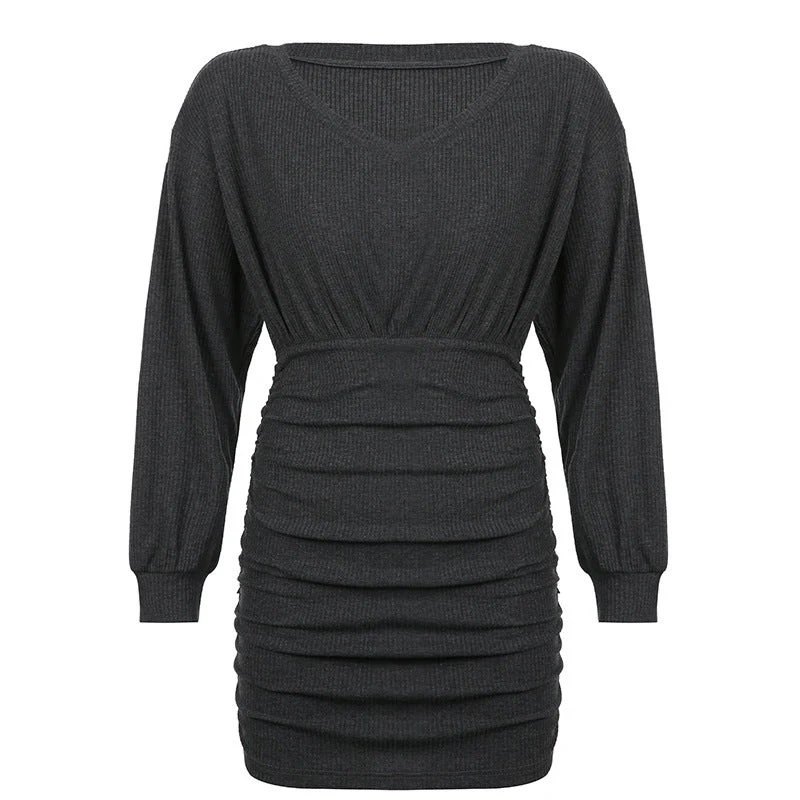 Split Long Sleeve Knit Mini Dress - Image 15