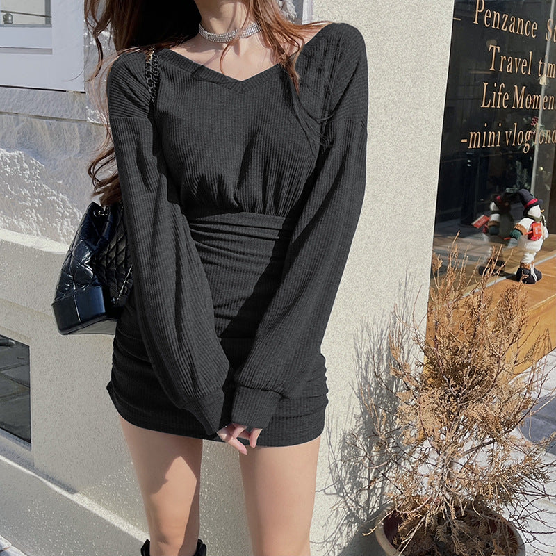 Split Long Sleeve Knit Mini Dress - Image 17