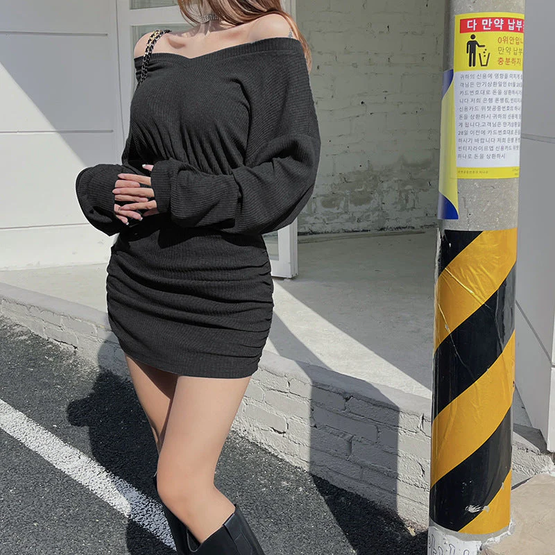 Split Long Sleeve Knit Mini Dress - Image 18