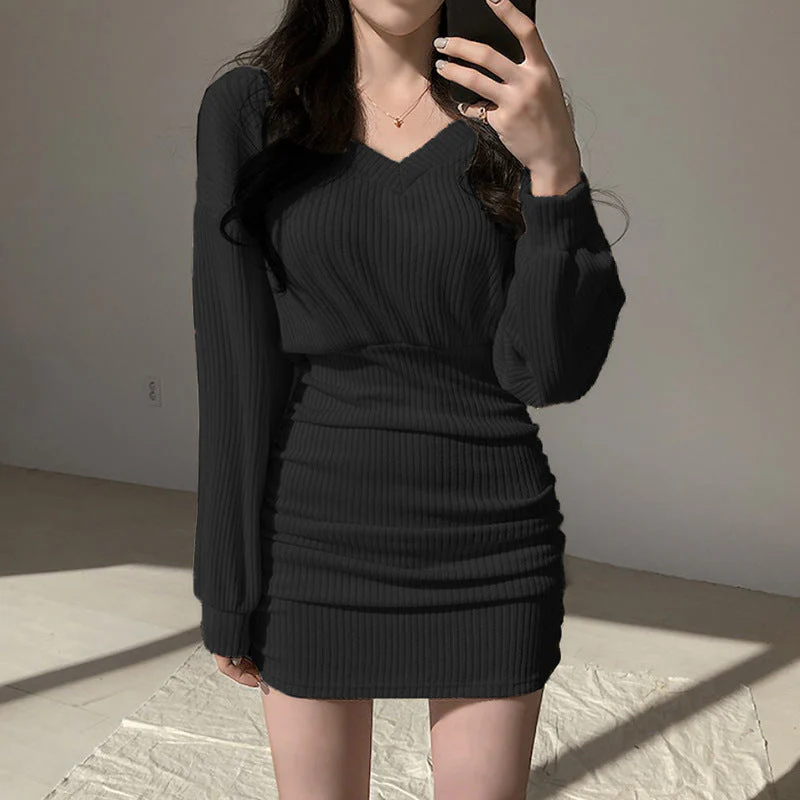 Split Long Sleeve Knit Mini Dress - Image 4