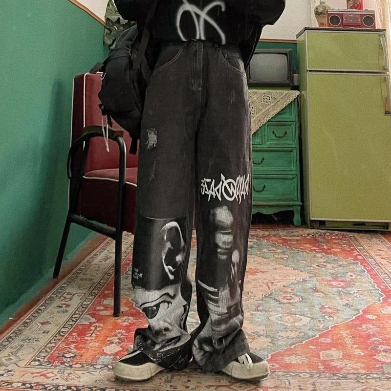 Spoof abstract character print jeans - Image 2