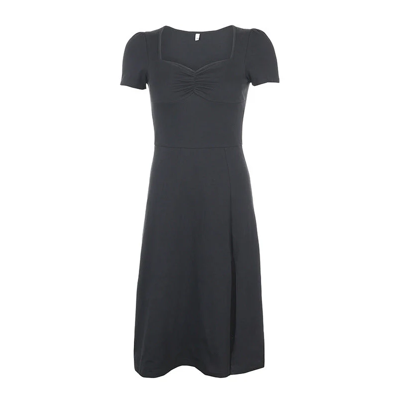 Square Neck Pleated Waist Slim Dress - Image 2