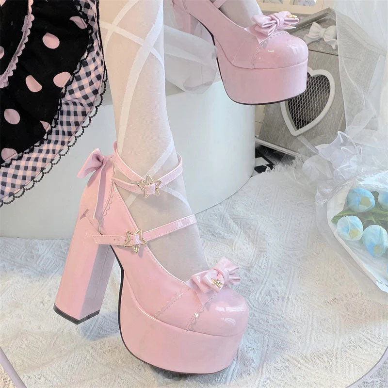 Star Bow Platform Heels Shoes - Image 5