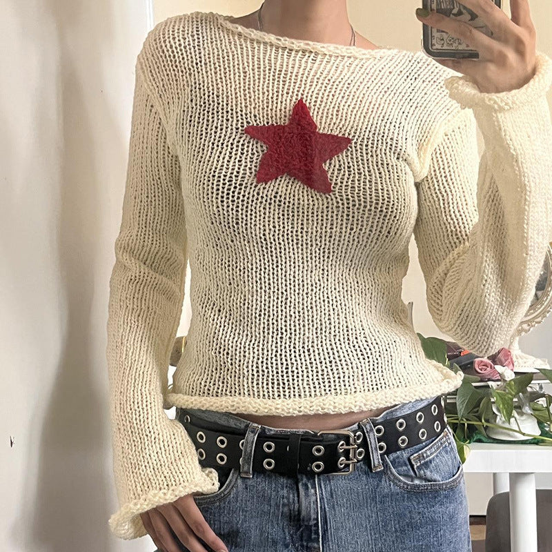 Star Crochet Knit Cropped Knit Top