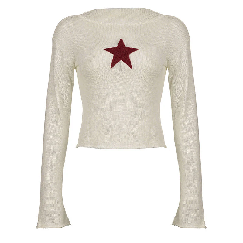 Star Crochet Knit Cropped Knit Top - Image 3