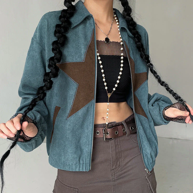 Star Embroidered Aesthetic Corduroy Jacket