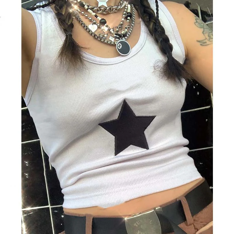 Star Embroidered Rib Cropped Tank Top - Image 10