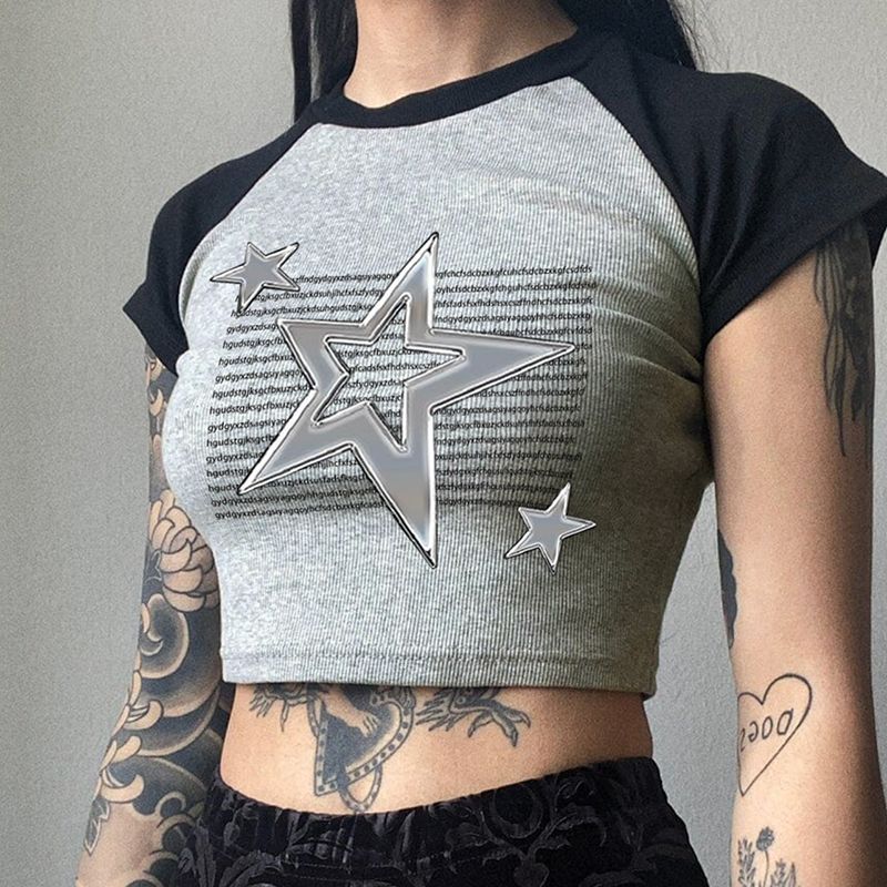 Star Graphic Raglan Sleeve Rib Crop Top - Image 5