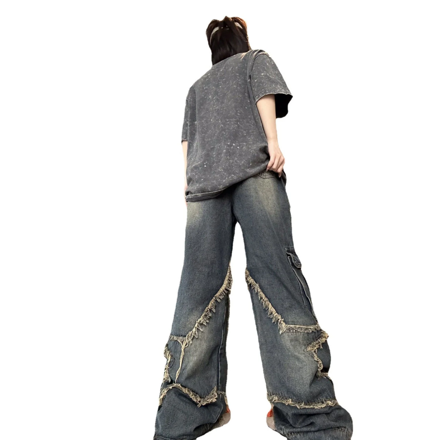 Star Patch Distressed Blue Boyfriend Jeans - Image 7