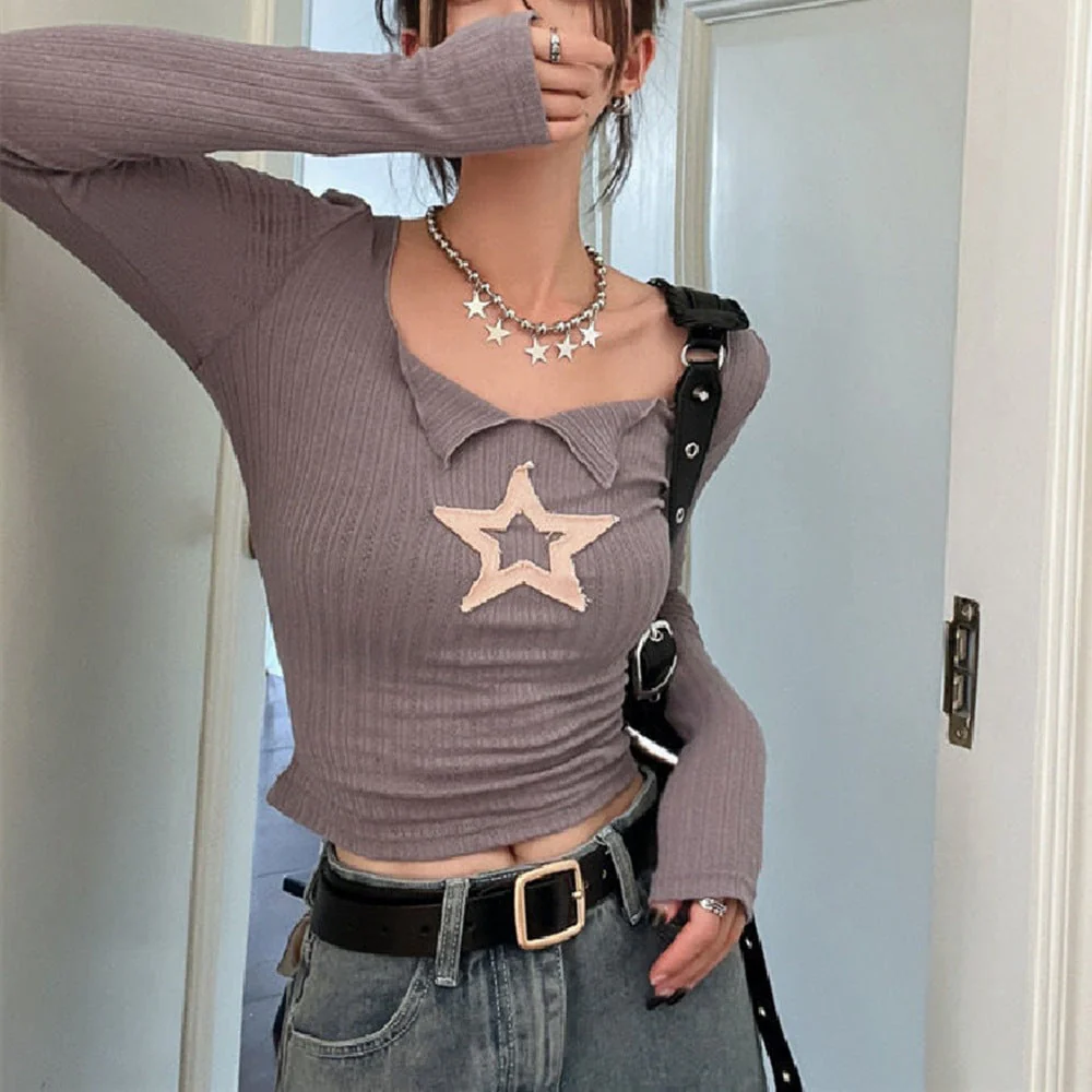 Star Patch Long Sleeve Knit Crop Top - Image 7