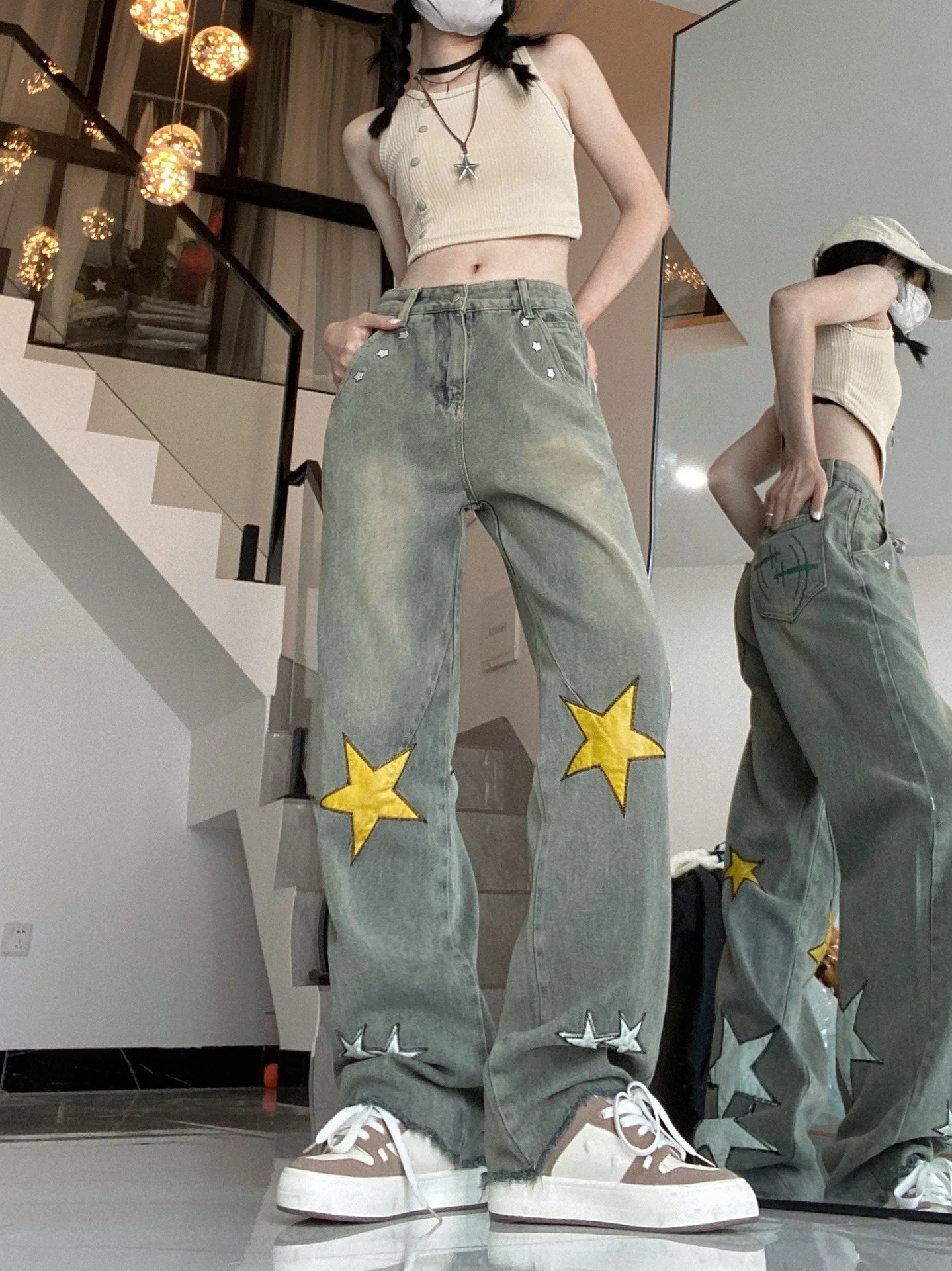 Star Patch Straight Leg Boyfriend Jeans - Image 6