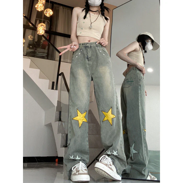 Star Patch Straight Leg Boyfriend Jeans - Image 8