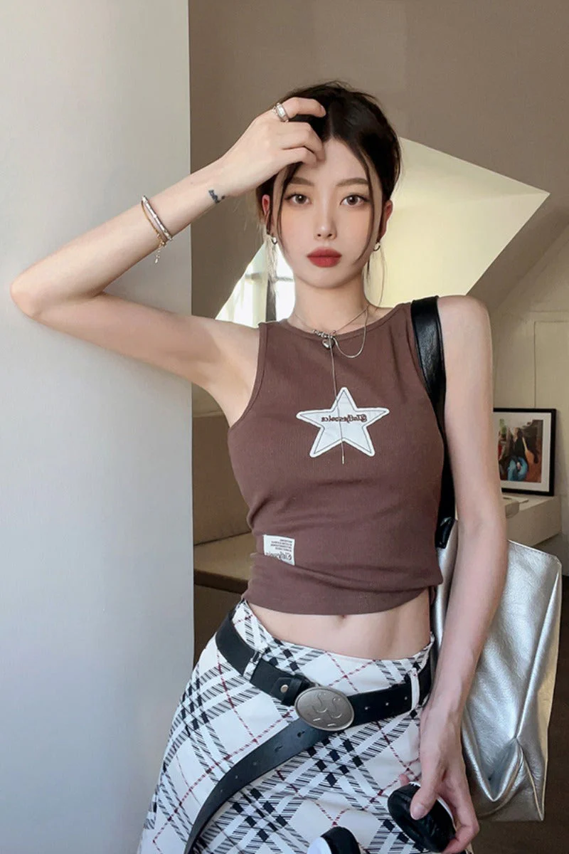 Star Patchwork Rib Cropped Tank Top - Image 5